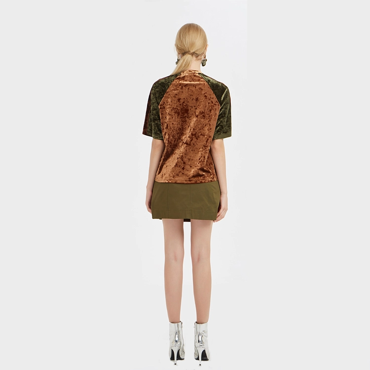 Fabricante de camiseta de terciopelo de moda para mujer