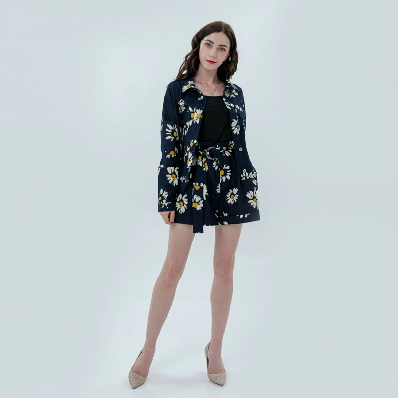 Short Demin à imprimé floral pour femme