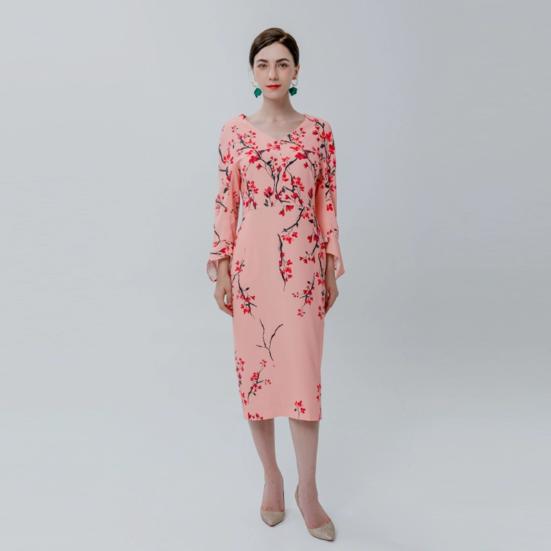 Robe à imprimé floral pour femme avec manches en pétale
