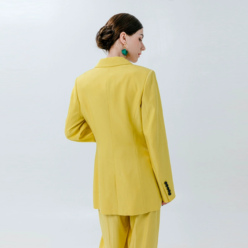 Pantalon taille haute pour femme en jaune citron