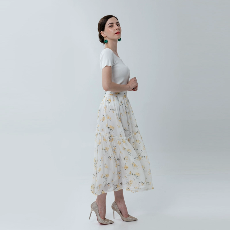 Ladies High Waist Skirt With Floral Print