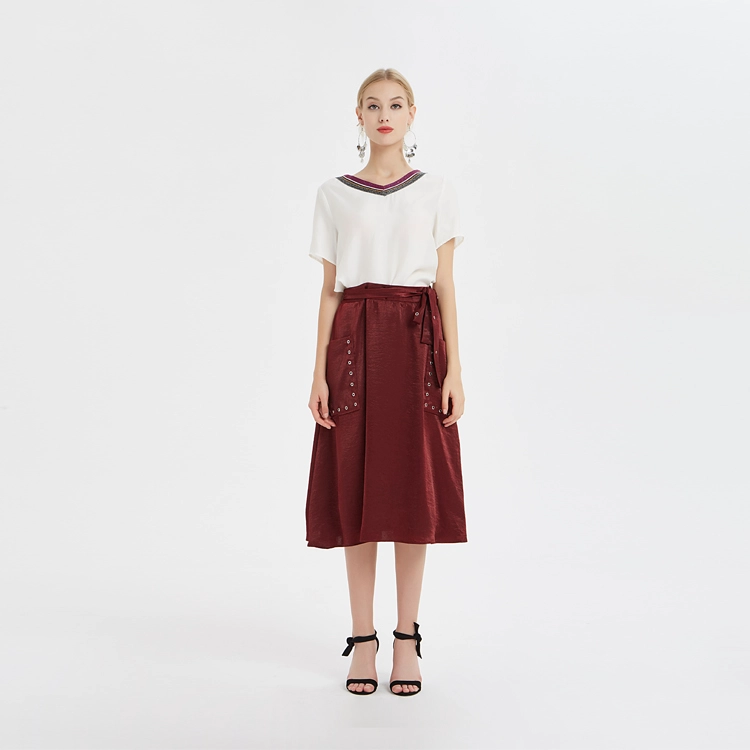 Jupe mi-longue pour femme avec poche à oeillet ODM Chine