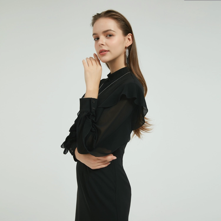 Senhoras Mimi Vestido com Mangas Babados China Fornecedor