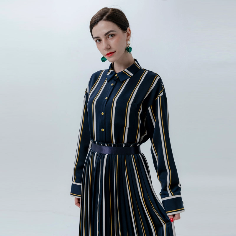 Ladies Striped Skirt with Ribbon Belt
