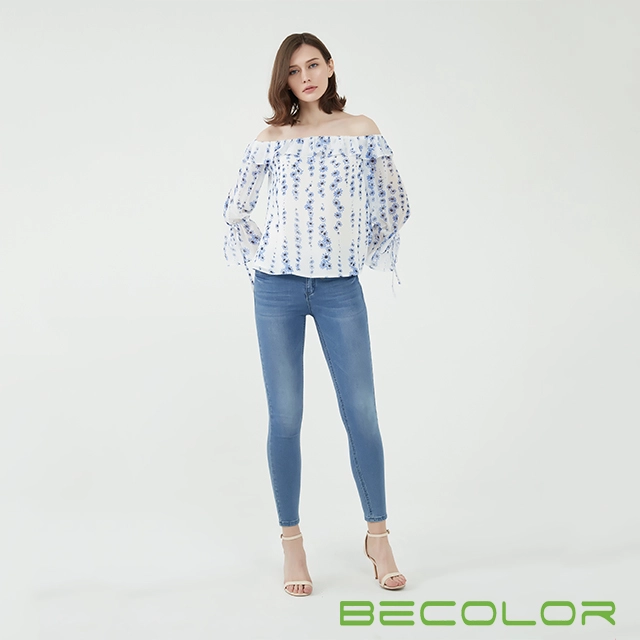 Off Shoulder Ruffles Chiffon Blouse China Factory