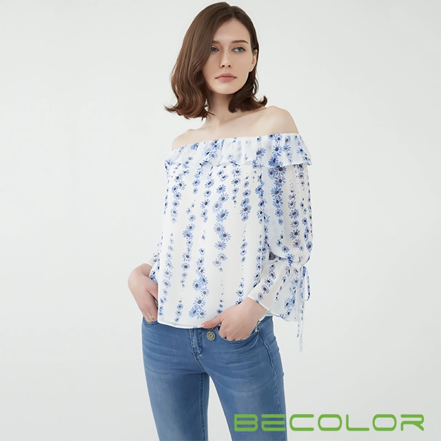 Off Shoulder Ruffles Chiffon Blouse China Factory