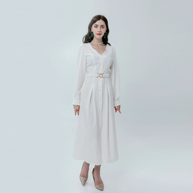 Maxi abito stile camicia camicia scollo a V con cintura