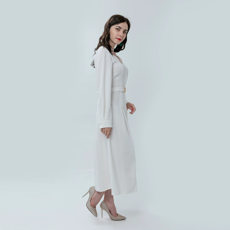 Maxi abito stile camicia camicia scollo a V con cintura