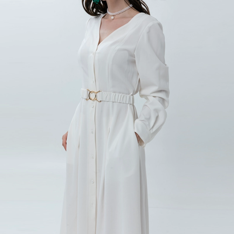Maxi abito stile camicia camicia scollo a V con cintura