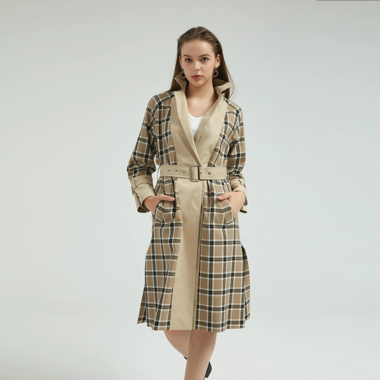 China Women Brown Check Coat China Factory manufacturer