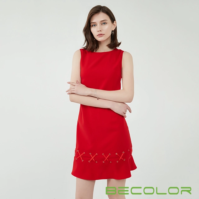Red Sleeveless Ruffle Fit Dress China Factory