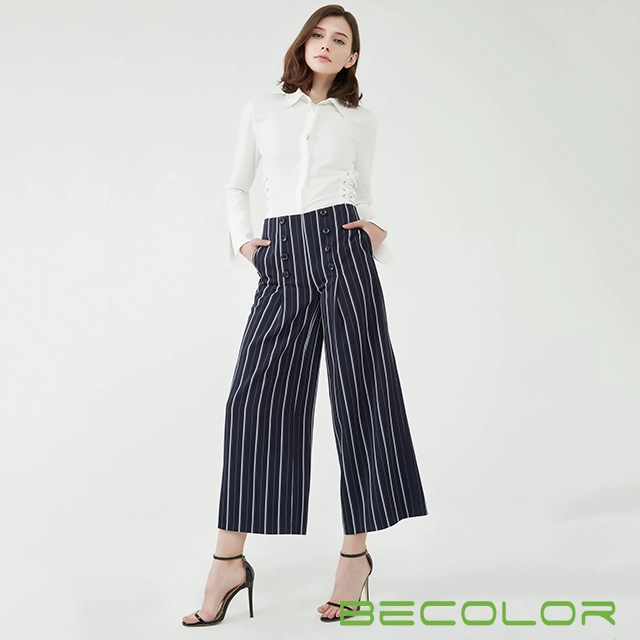 High Waist Striped Wide-leg Pants China Factory