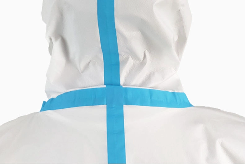 disposable coverall with blue tape