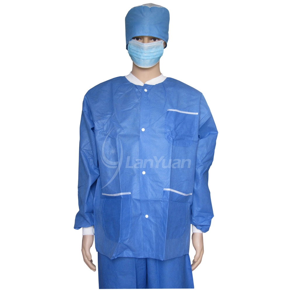 Blue Jacket Lab Coat With Knitted Cuffs and Collar