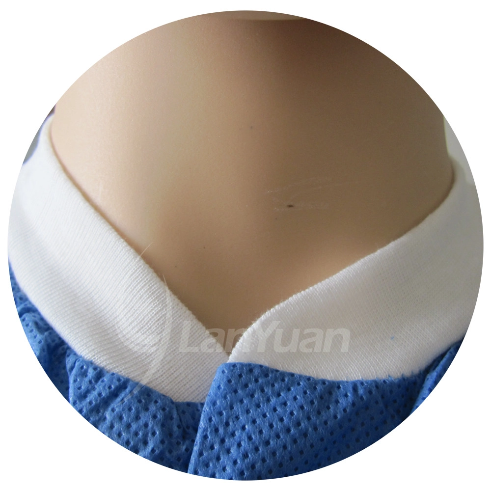 Blue Jacket Lab Coat With Knitted Cuffs and Collar
