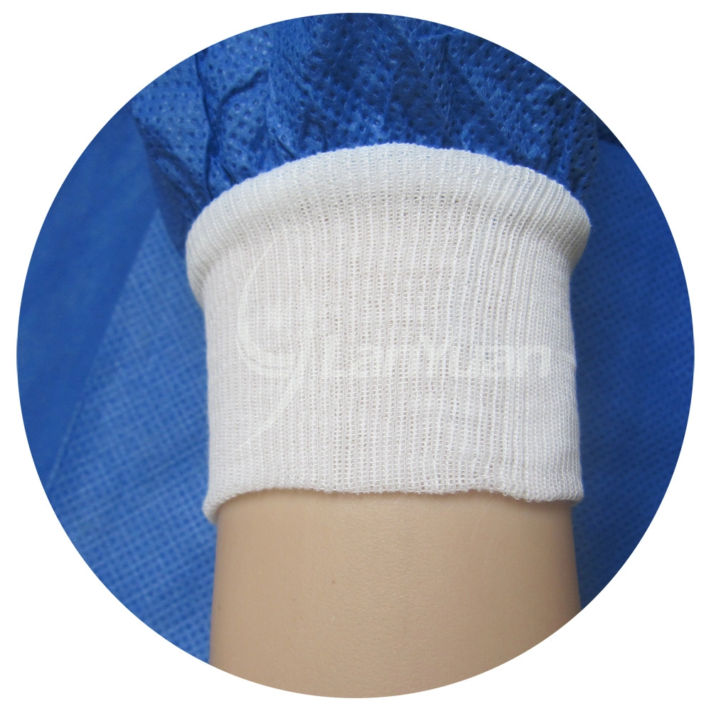 Blue Jacket Lab Coat With Knitted Cuffs and Collar
