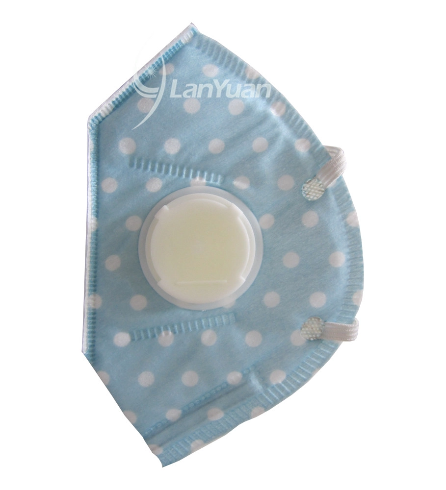 Blue Nonwoven Face Mask with White Dots Pattern and Valve