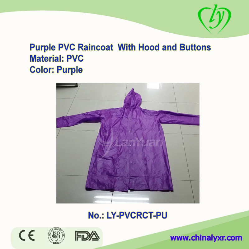 Purple PVC Raincoat With Hood and Buttons