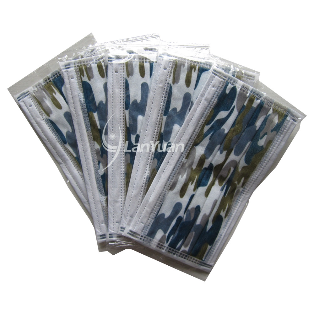 Single Piece Package Camouflage Color Ear Loop Nonwoven Face Mask