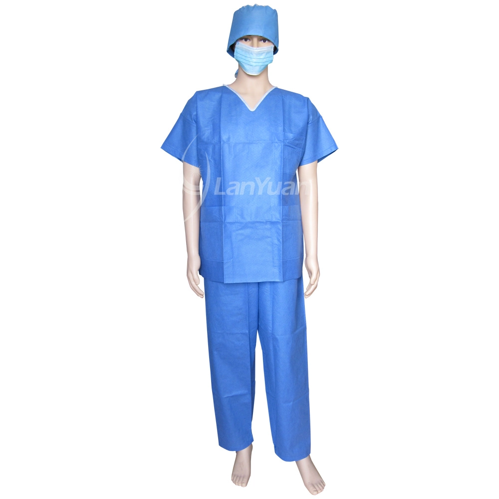 Soft SMS V-collar Blue Scrub Suit With 3 Pockets
