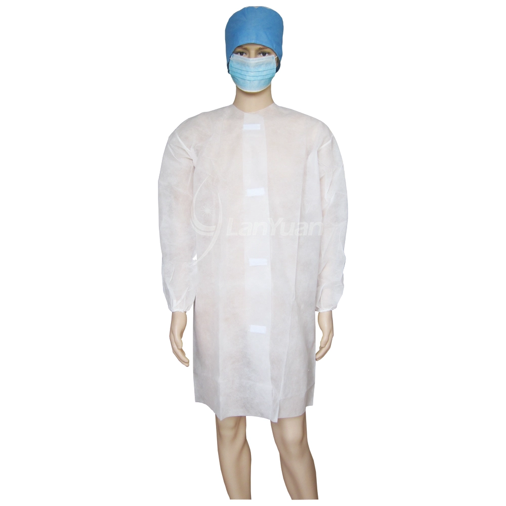 Velcro Collarless White Lab Coat With Elastic Cuffs