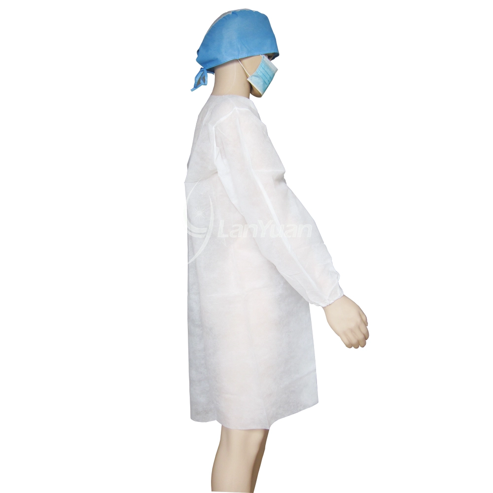 Velcro Collarless White Lab Coat With Elastic Cuffs