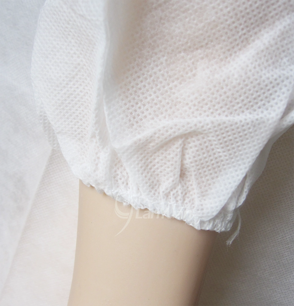 Velcro Collarless White Lab Coat With Elastic Cuffs