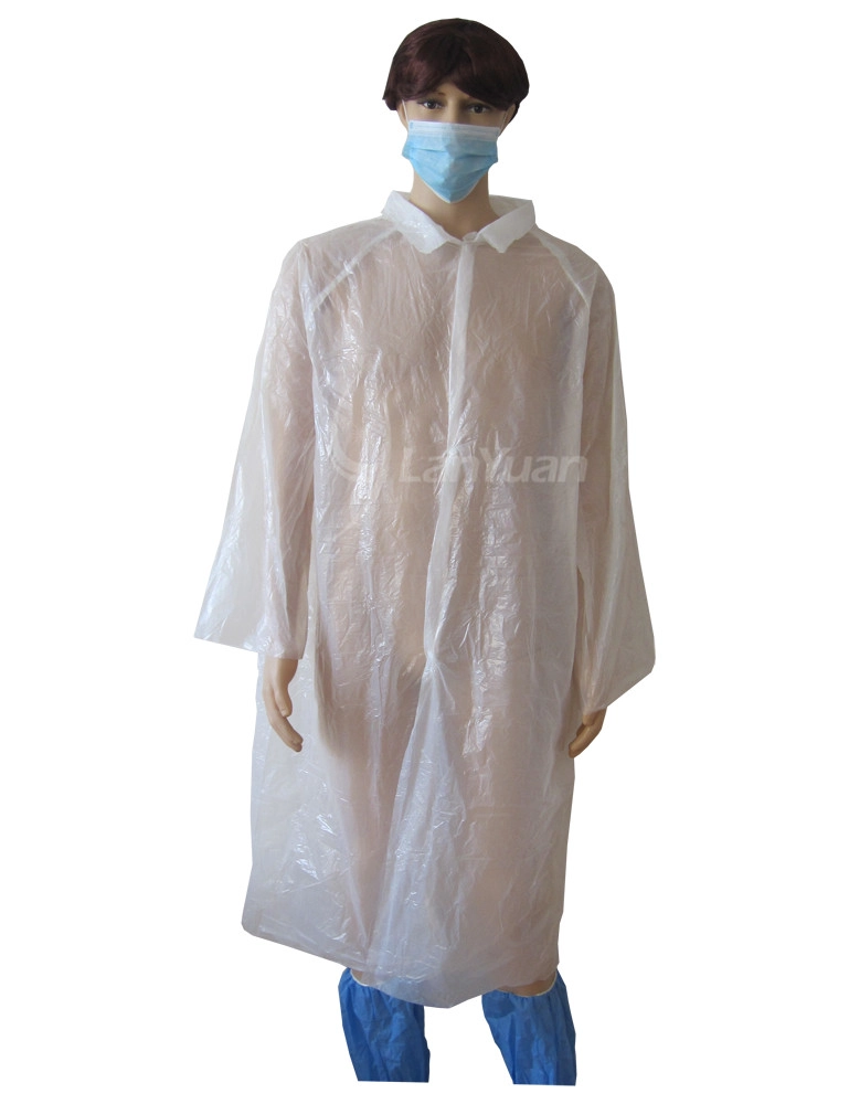 White disposable visit coat 3-button plastic collar waterproof