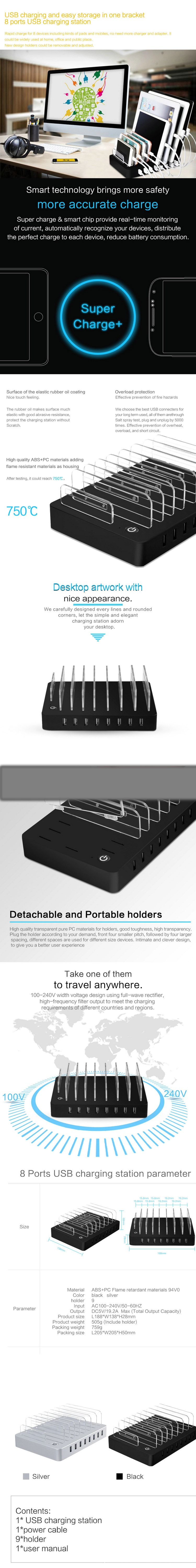 8 Multi-port USB Adapter Charging Station