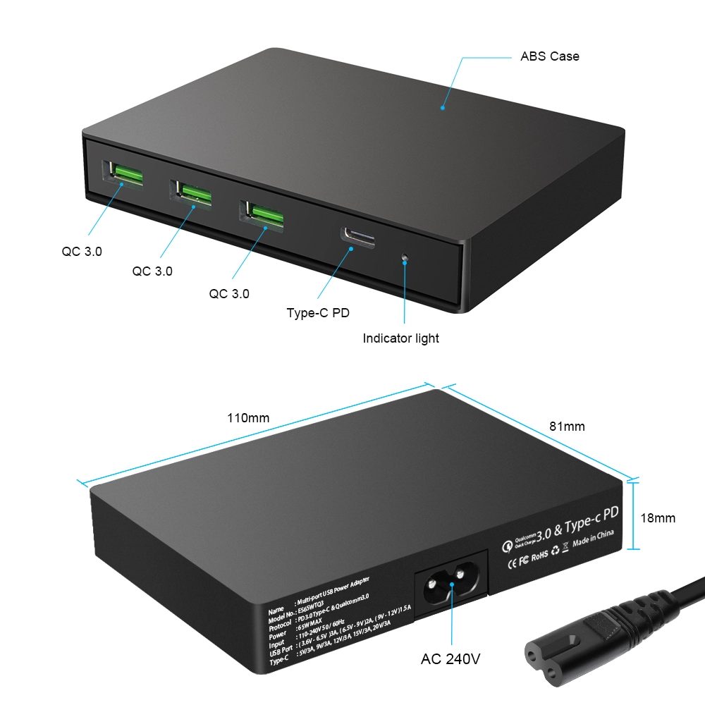 ES65WTQ3 PD3.0 Type-C & QC3.0 USB Charger