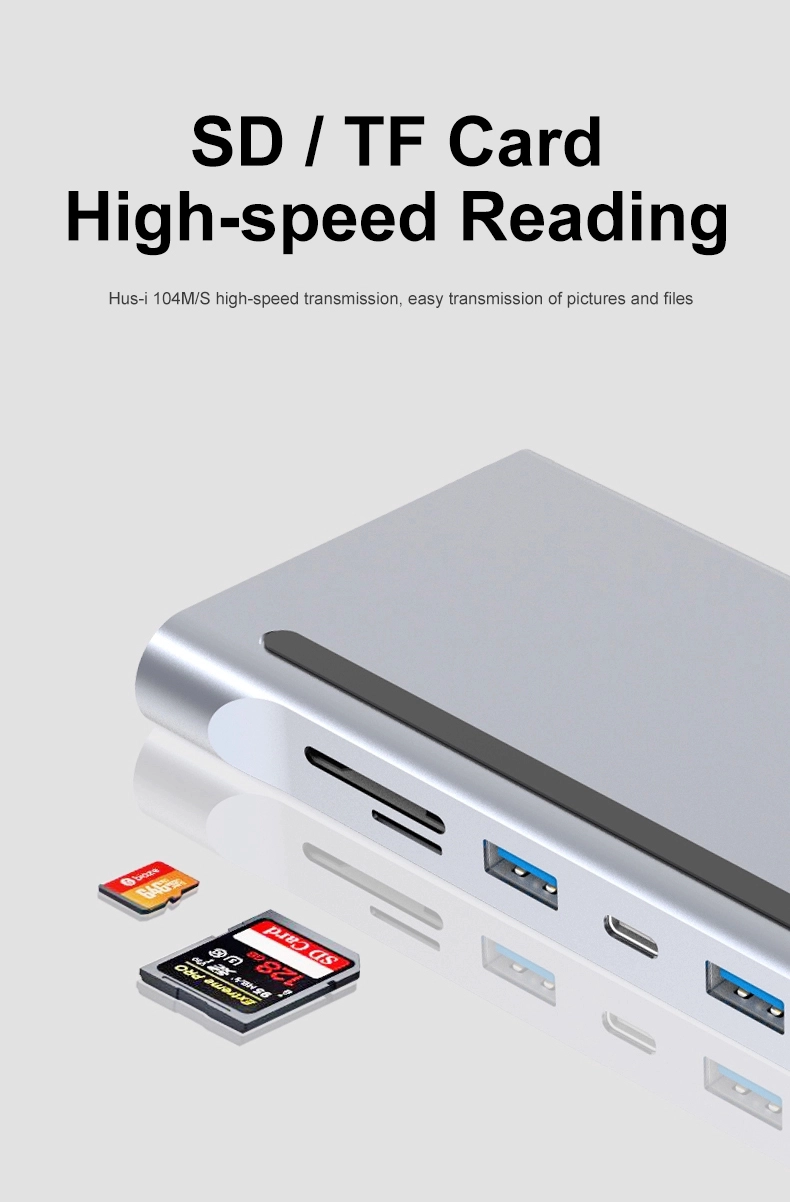 12 in 1 Type c hub Dock to RJ45 with 3.0 USB SD/TF Card Reader Dual 4K RJ45 VGA USB Splitter Multi HUB USB-C HUB