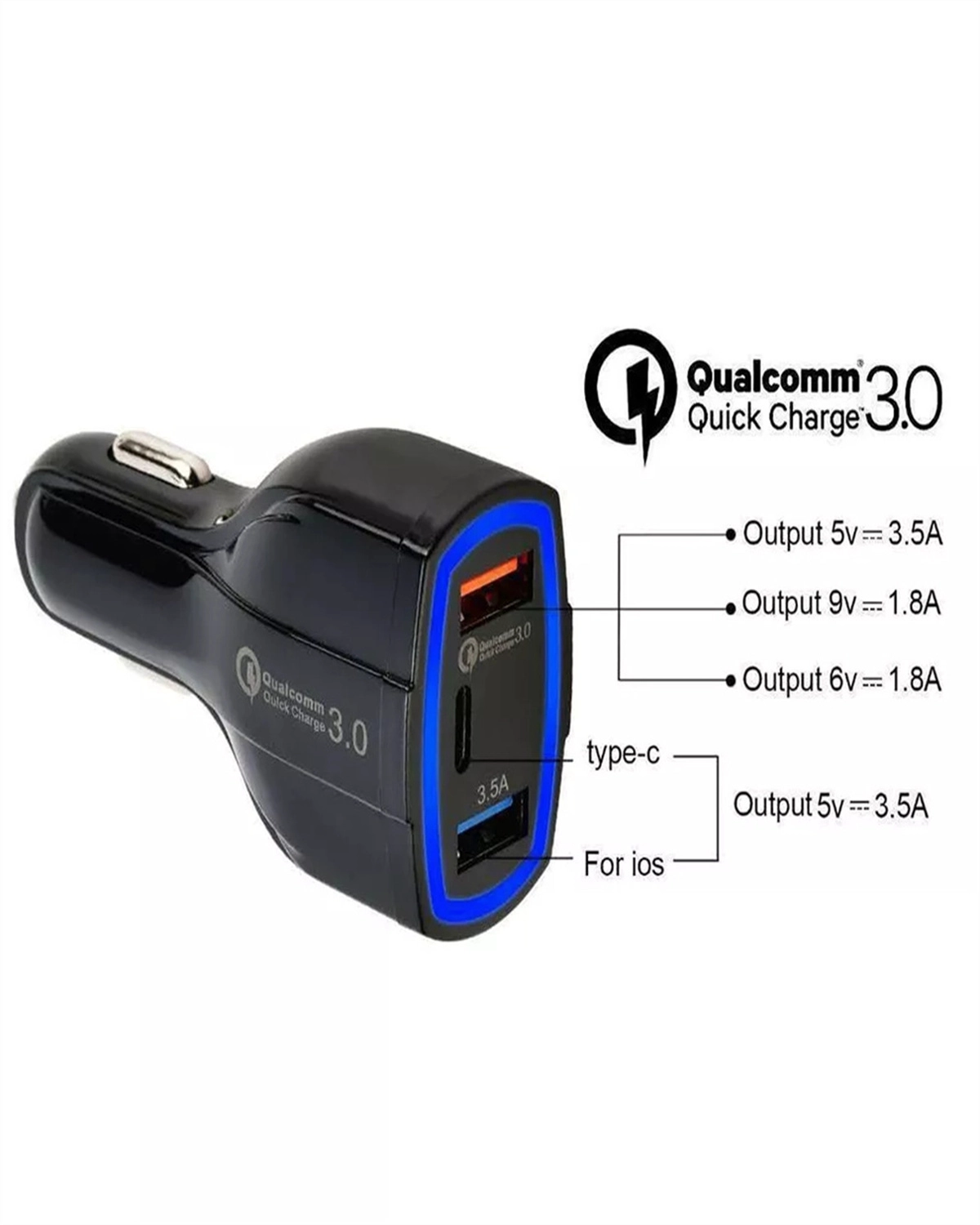 3 chargeur de voiture PD USB QC 3.0 Adaptateur de charge rapide Mini Charger USB Dual Car