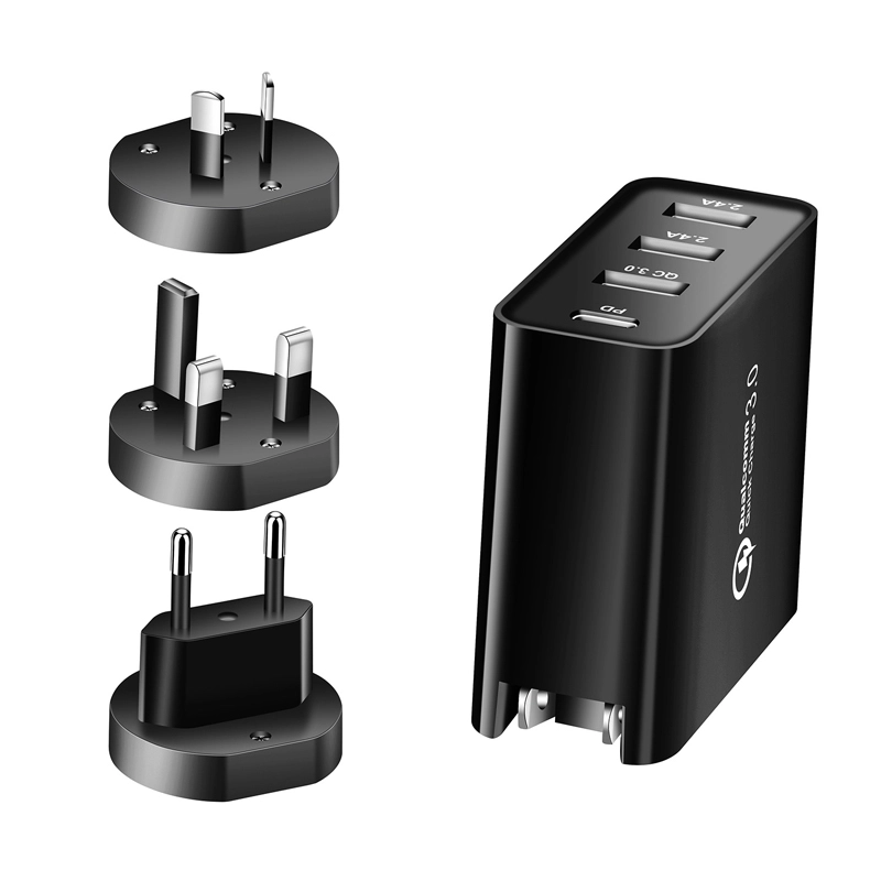 E-sun 48W PD Charger QC 3.0 Wall Charger 4 Port Universal Travel Adapter UK US EU Plug