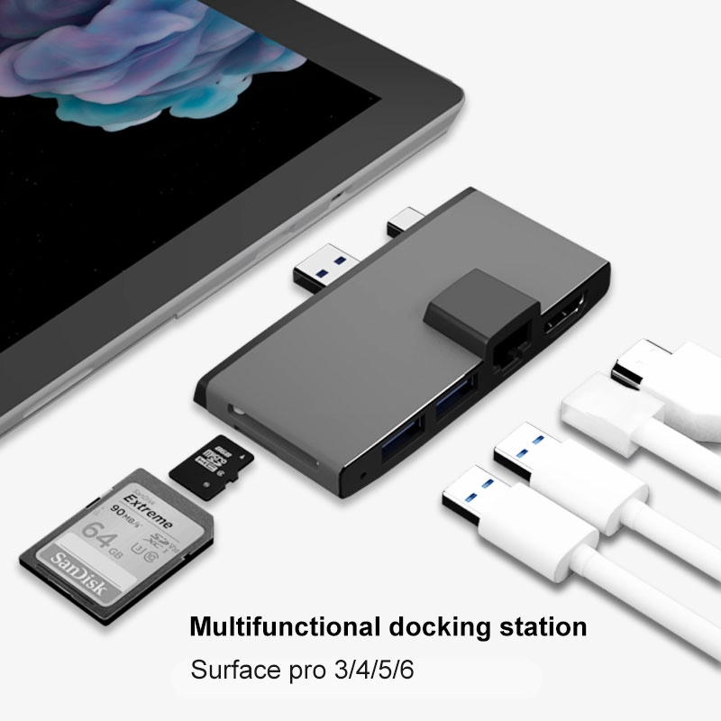 6 in 1 USB Hub Docking with Ethernet And USB Ports For Surface Pro Via USB3.0 & Mini DP Double Interface