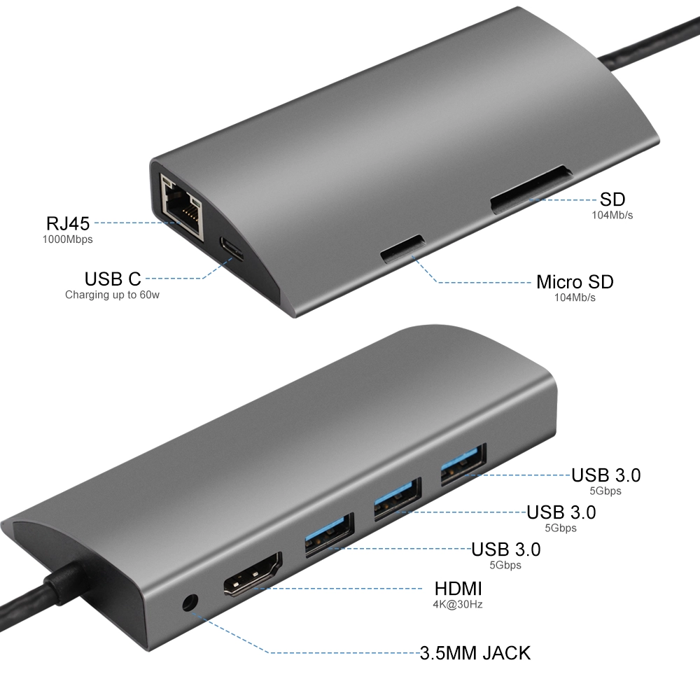 9 in 1 Type c Hub Docking with RJ45 USB C Hub with Ethernet Hub Docking for Laptop