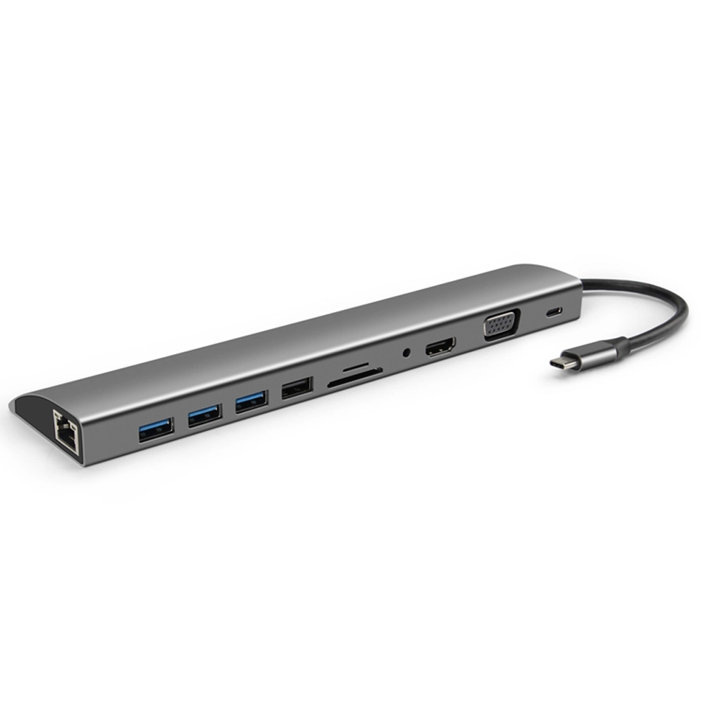 E-Sun 11 in 1 Type-C Hub Docking Adapter to USB C USB3.0 HD MI VGA SD TF PD Converter Extension Dock