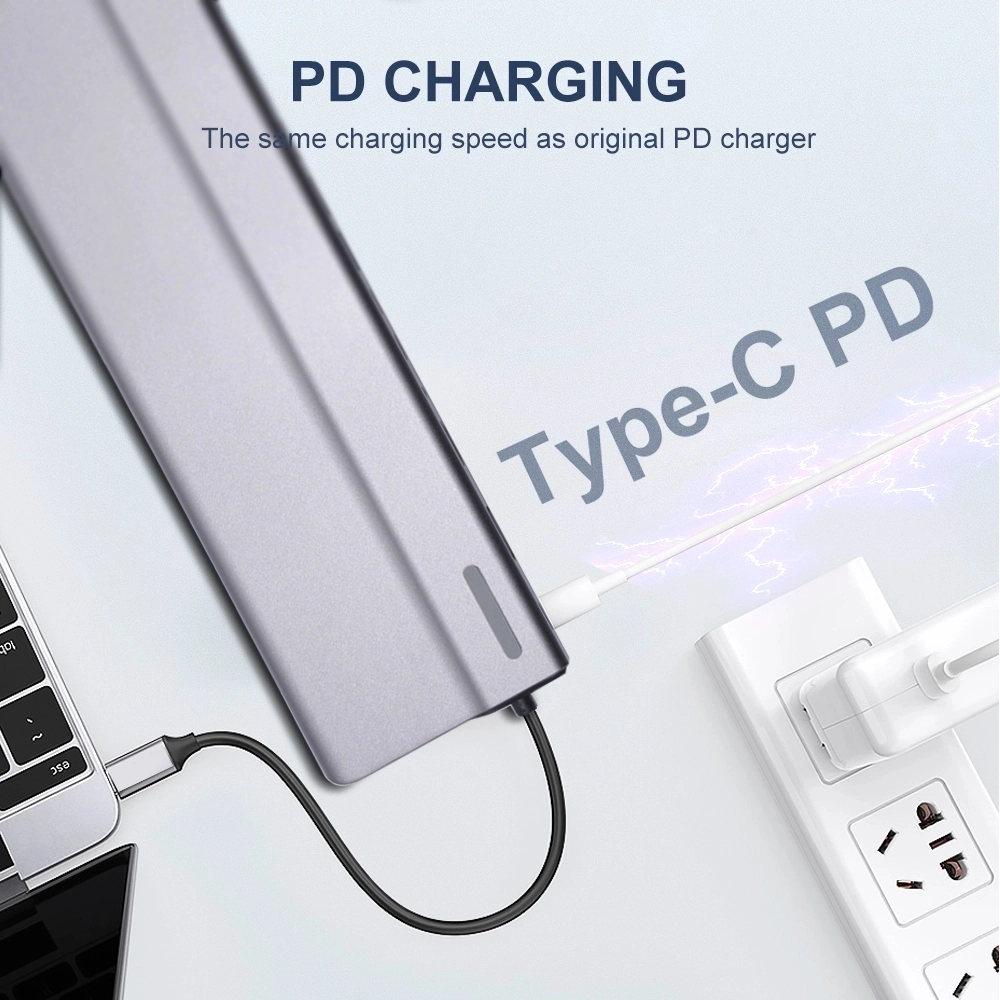 E-Sun 14-in-1-USB-C-Hub-Docking-Adapter Typ C an UHD VGA RJ45 USB 3.0-Anschlüsse SD / TF-Kartenleser USB-C-Stromversorgung für Laptops