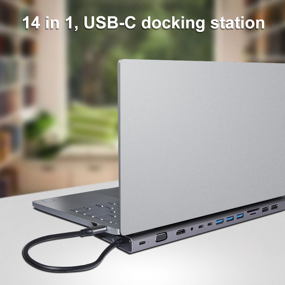 E-Sun 14-in-1-USB-C-Hub-Docking-Adapter Typ C an UHD VGA RJ45 USB 3.0-Anschlüsse SD / TF-Kartenleser USB-C-Stromversorgung für Laptops