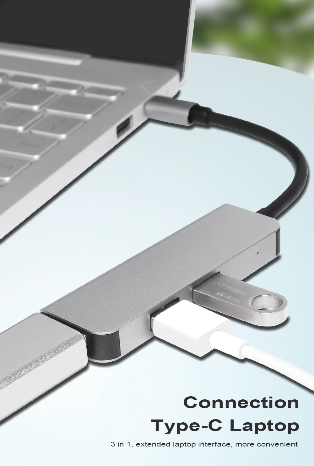 E-Sun 3 in 1 Type C USB C Hub Docking Adapter to 3.0 USB 4K UHD HUB For Type C Laptop