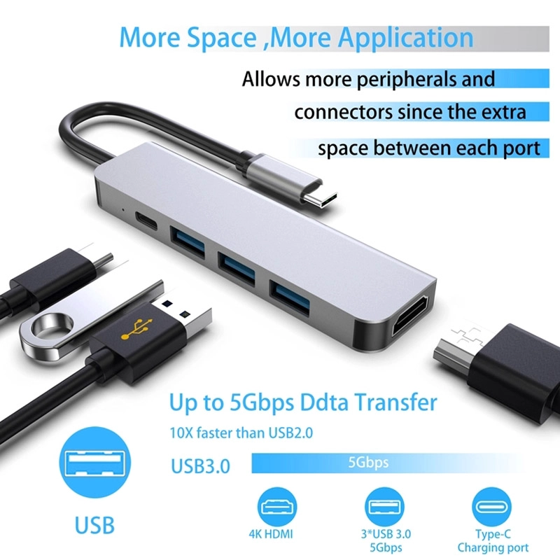 E-Sun 5 in 1 Type C USB C Hub Docking Adapter to 3.0 USB & 4K UHD HUB For Laptop