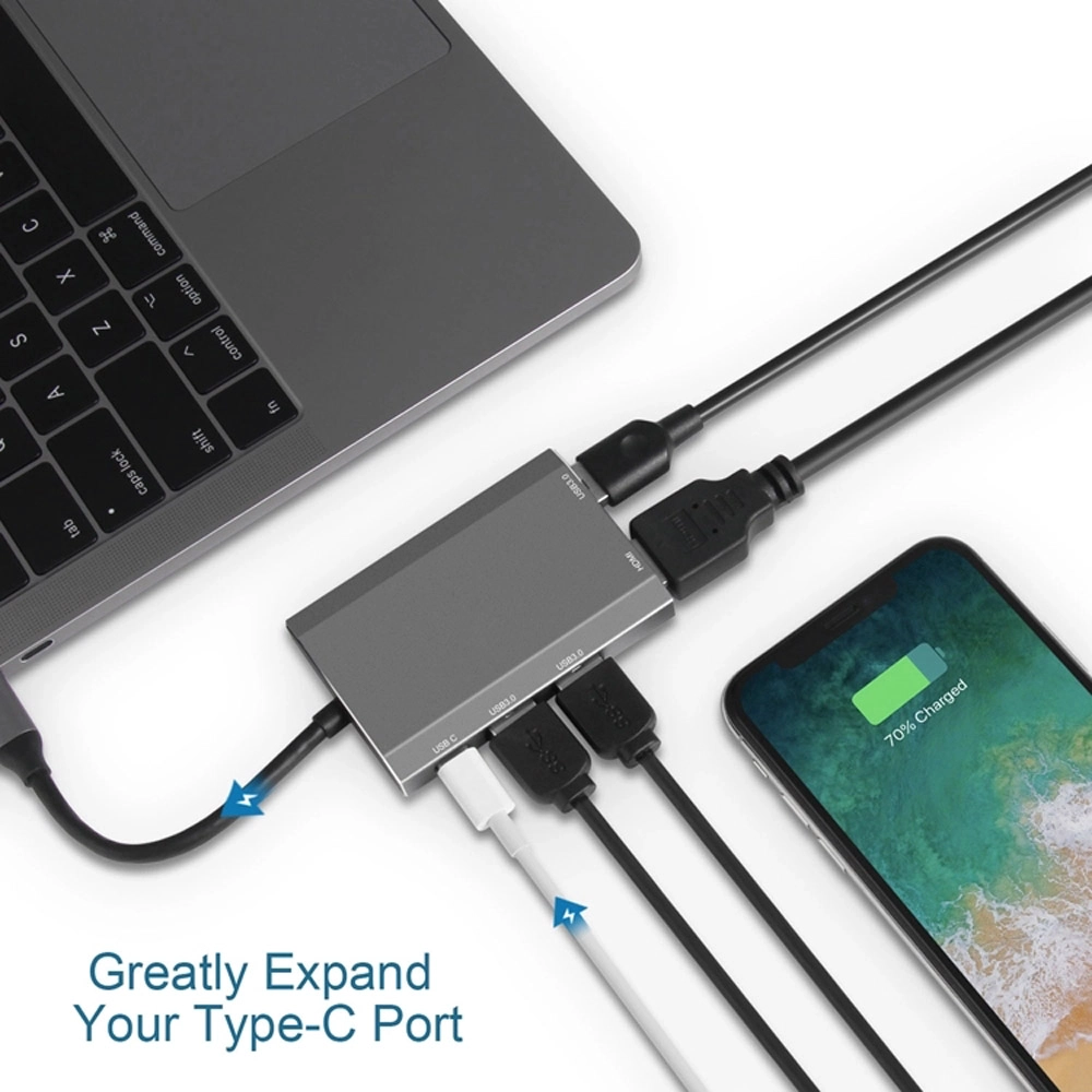 E-Sun Adaptador de acoplamiento de concentrador 5 en 1 tipo C USB C a 3.0 USB 4K UHD HUB para computadora portátil tipo C
