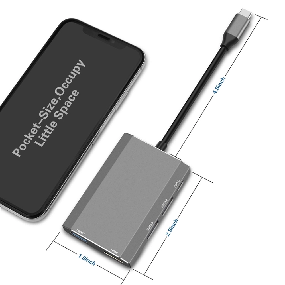 E-Sun Adaptador de acoplamiento de concentrador 5 en 1 tipo C USB C a 3.0 USB 4K UHD HUB para computadora portátil tipo C