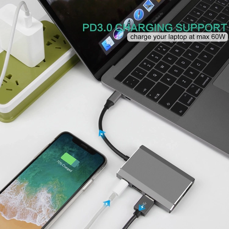 E-Sun 6 in 1 Type C USB C Hub Docking Adapter to 3.0 USB SD TF Card Reader 4K UHD HUB For Laptop