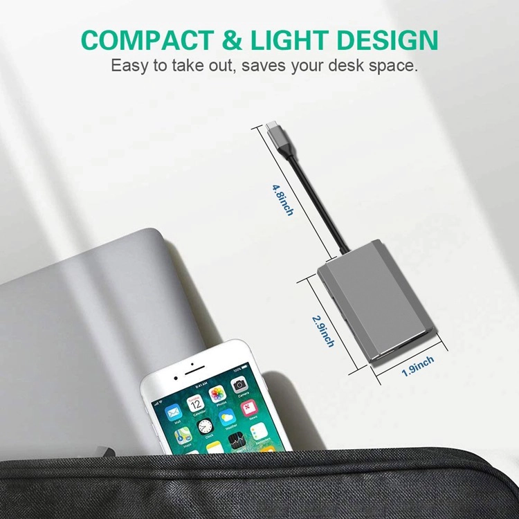 E-Sun 6 in 1 Type C USB C Hub Docking Adapter to 3.0 USB SD TF Card Reader 4K UHD HUB For Laptop