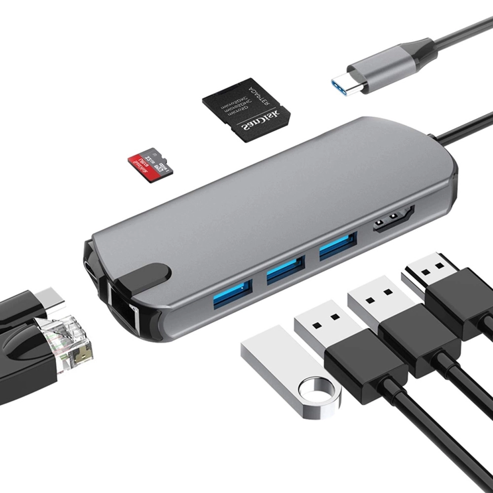 E-Sun 8 in 1 Type C USB C Hub Docking Adapter to 3.0 USB 4K UHD RJ45 SD&TF Card HUB For Type C Laptop