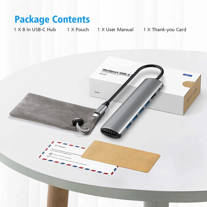 Adaptateur d'accueil E-Sun 8 en 1 type C USB C Hub vers 3.0 lecteur de carte USB UHD 4K HUB pour ordinateur portable