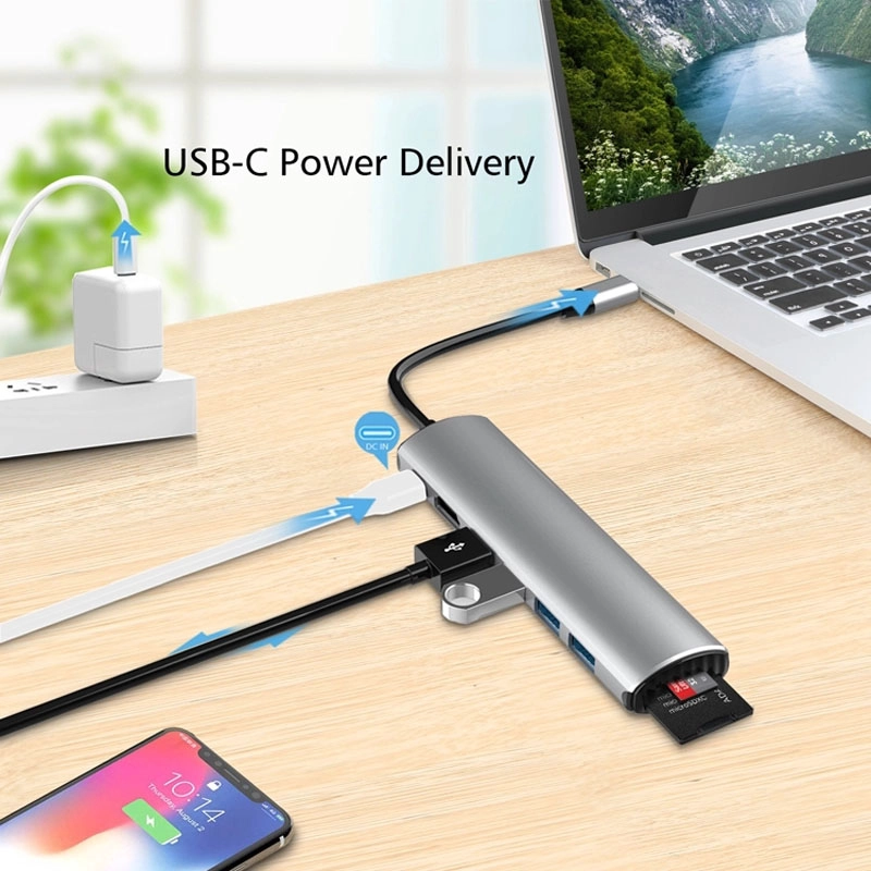 Adaptateur d'accueil E-Sun 8 en 1 type C USB C Hub vers 3.0 lecteur de carte USB UHD 4K HUB pour ordinateur portable
