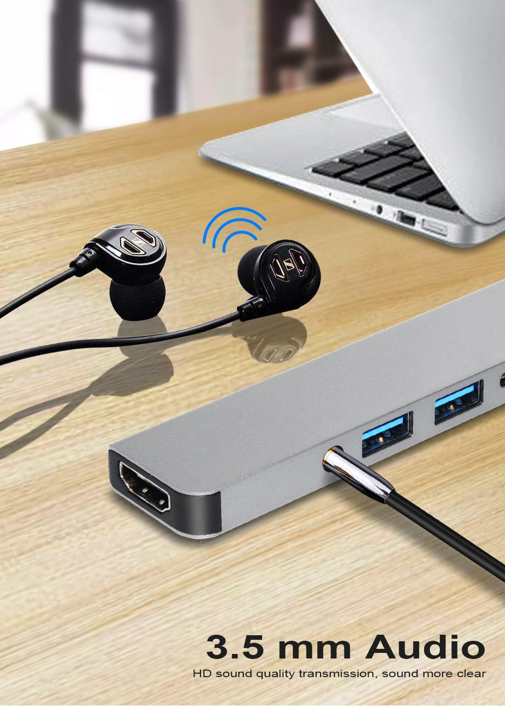 E-Sun USB C Hub Docking Station Adapter Hub 5 in 1Type C Hub with Audio Jack &2 USB 3.0 Ports & 4K UHD for Type-C Laptops