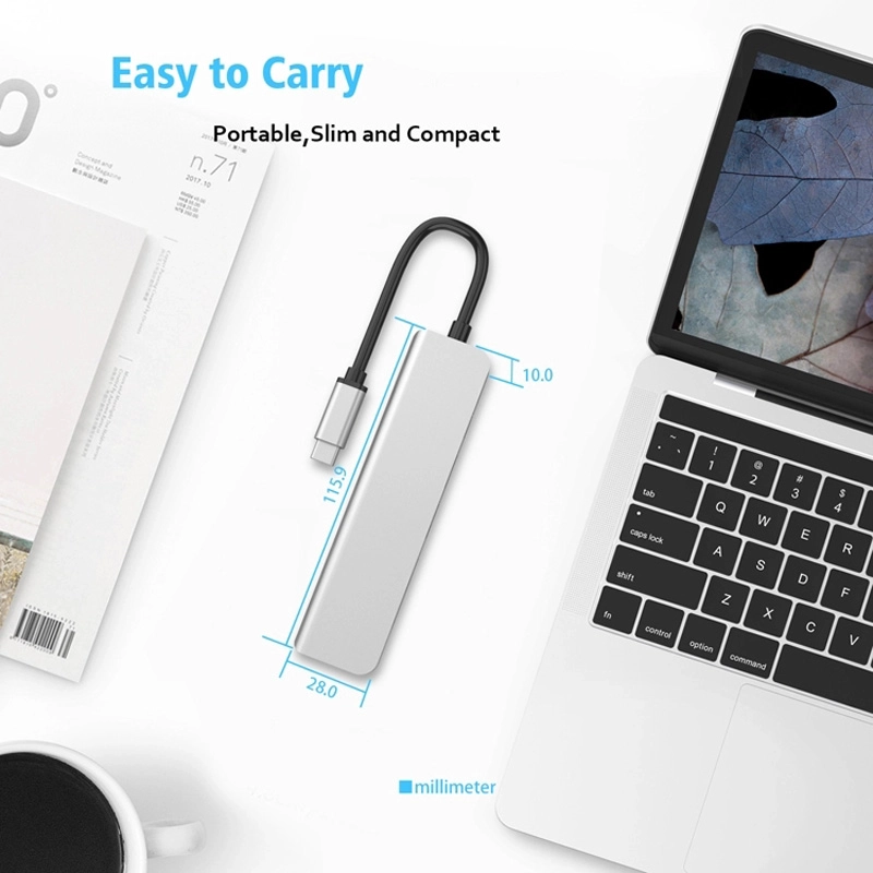 E-Sun USB Hub for Type C laptop 6 in 1 Type C USB C Hub Docking Adapter to 3.0 USB SD TF Card Reader & 4K UHD HUB