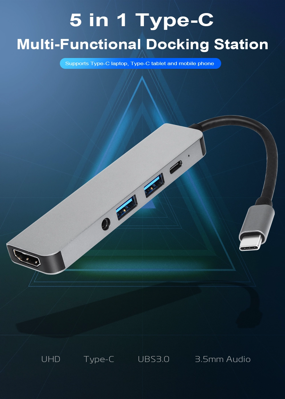 E-sun 6 in 1 Type c Hub Docking USB C Hub with UHD for Laptop